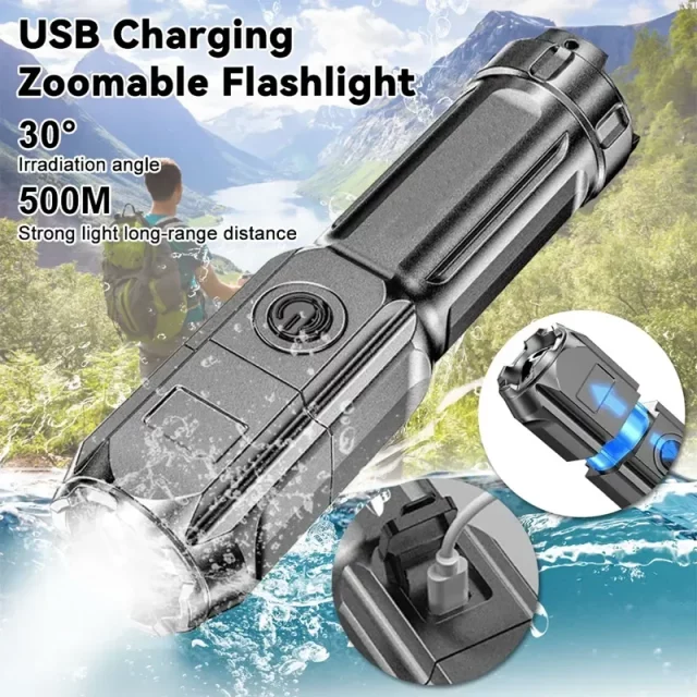 Portable LED Flashlight USB Rechargeable